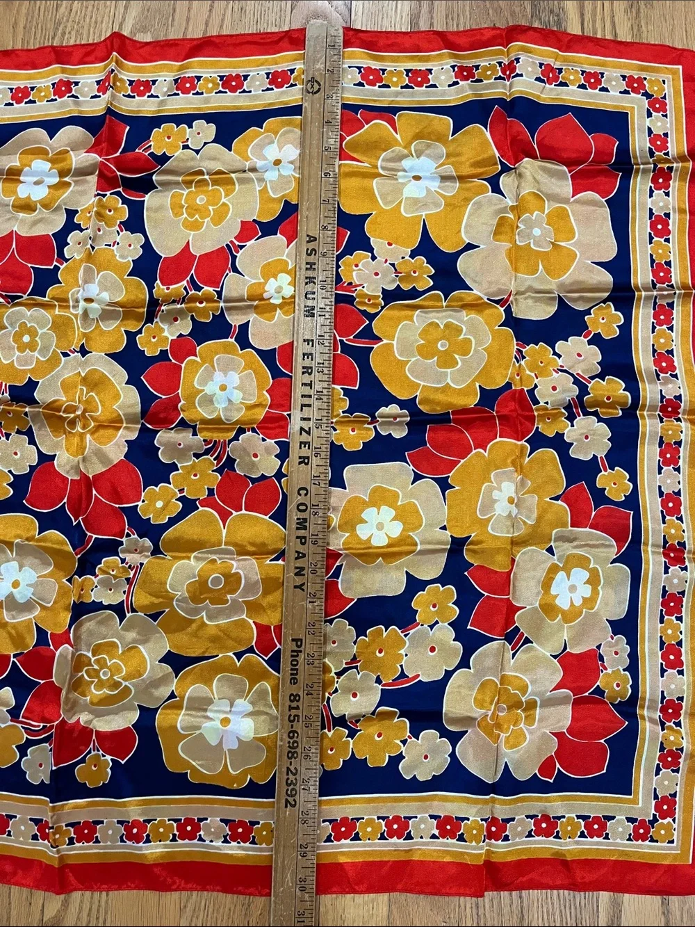 Vtg Retro Floral Flower Print Italian Acetate Scarf  30.25”x30” Bold Color ITALY